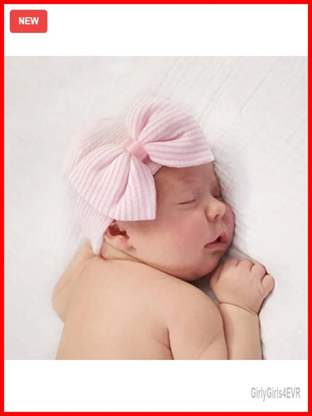 Newborn Hospital Hat with Bow Cotton Infant Beanie & Mittens 0-3 Months